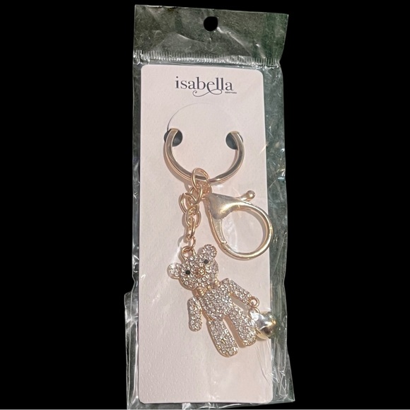 Accessories - 🎟️ Gold Tone Rhinestone Bling Teddy Bear Bag Charm Keychain - NIP